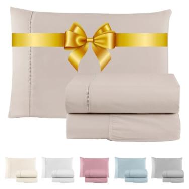 Imagem de Jogo de Lençol 600 Fios Cama Solteiro Casal Queen e King Premium Extra Macio - Roupa De Cama Antiácaro (Caqui, Solteiro 3 Peças)