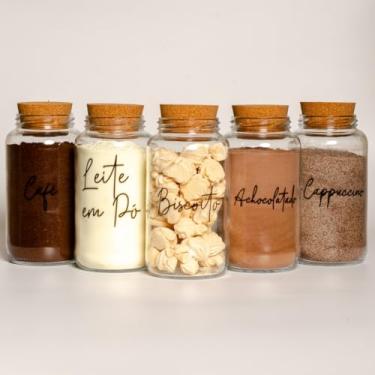 Imagem de Pote de armazenamento cafe Kit Cantinho do Café - ESCOLHA SEU KIT - Potes de Vidro 830 ml com Tampa de Cortiça(Cfé, Leite Pó, Bisc, Acho, Cap)