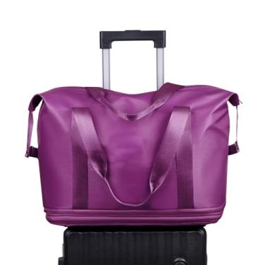 Imagem de Bolsa esportiva com rodinhas – Bolsa esportiva portátil com rodas | Design leve, suprimentos de viagem de grande capacidade para viagem de fim de semana, viagem de negócios, férias em família, Roxo