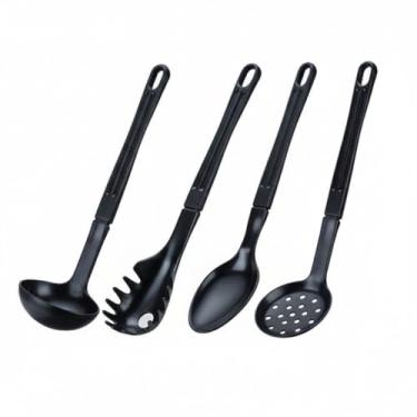 Imagem de Kit Utensílios 4 Peças Antiaderente em Nylon Colher, Concha, Pegador e Escumadeira Praticidade e Estilo na Cozinha