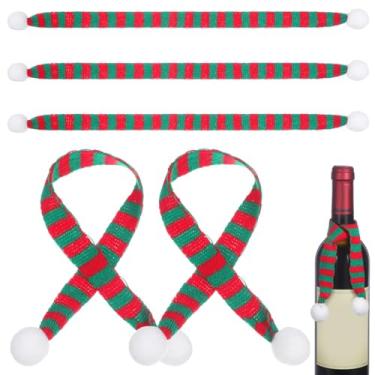 Imagem de VILLCASE 5 peças mini cachecol para boneca lenço de pescoço tricotado garrafa de Natal cachecol decorativo pequeno boneco de neve decoração vermelho e verde