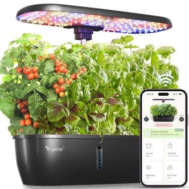 Imagem de LetPot Sistema de cultivo hidropônico LPH-Lite, kit inteligente de jardim de ervas com 12 cápsulas, ambientes internos, controle por aplicativo e WiFi, com LED de crescimento de 24 W, tanque de água