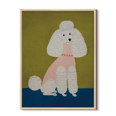 Imagem de WHASAYART Arte de parede emoldurada de metal com aparência de madeira clara Poodle elegante 30,5 x 40,6 cm