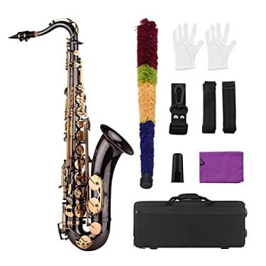 Imagem de Saxofone profissional Saxofone Tenor Saxofone Sax Corpo de latão preto niquelado teclas douradas instrumento de sopro de madeira com estojo escova tiras de pescoço de saxofone latão kit para