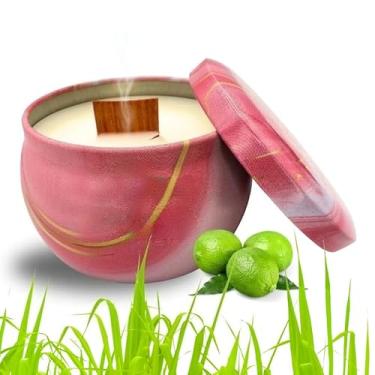 Imagem de Vela Aromatica, Luxo 130g Baunilha, Lavanda, Capim Limão, Alecrim, Maça e Canela Pavio Madeira, 8.5×8.5×6.5cm(CAPIM LIMÃO)