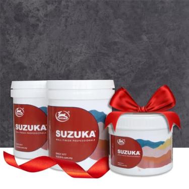 Imagem de SUZUKA Strato Texture Tinta de parede fosca efeito cal SCT-308 - gesso de lavagem de limão, tinta interior veneziana - Primer e cera Top Coat incluídos - Cinza sombra