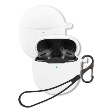 Imagem de Capa para fones de ouvido Google Pixel Buds 2a 2025, capa protetora de silicone macio FJIASTB com mosquetão e cordão, à prova de choque (branca)