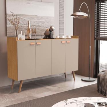 Imagem de Buffet Aparador Zeus Moderno Jantar 116cm em Madeira - Balcão Aparador Sala de Jantar Portas 4 - Design Premium (Bege)