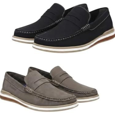 Imagem de Kit 2 Pares Sapato Masculino Casual Dockside Elegance Couro Legítimo Blaqueado (Preto e Cinza, BR, Adulto, Numérico, 39)