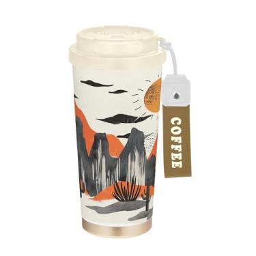 Imagem de SEHANY Caneca de viagem vintage caubói ocidental 482 g xícaras de café reutilizáveis revestidas de cerâmica com tampa à prova de vazamento, parede dupla, isolamento a vácuo, copo de café de aço