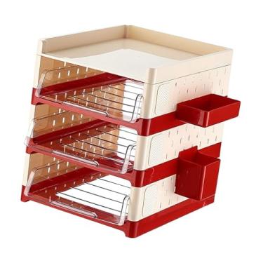 Imagem de YWMJZEU Organizador de Mesa, Bandeja para Arquivos, Classificador de Documentos, Bandeja para Cartas, Suporte para Arquivos Feito de PET com Gaveta, 4 Camadas, Tamanho real