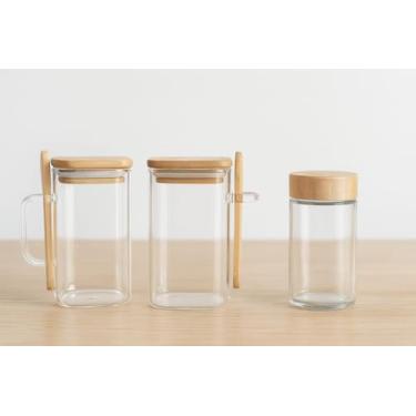 Imagem de Kit 3 Potes de Vidro com Tampa de Bambu e Colher, Herméticos para Condimentos e Alimentos