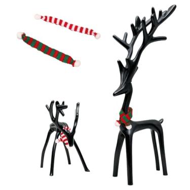 Imagem de OCOUYVD Conjunto de 2 decorações de Natal pretas estátuas de rena modernas de liga de alumínio estatuetas de Natal elegantes enfeites de mesa de Natal para lareira de lareira sala de estar quarto