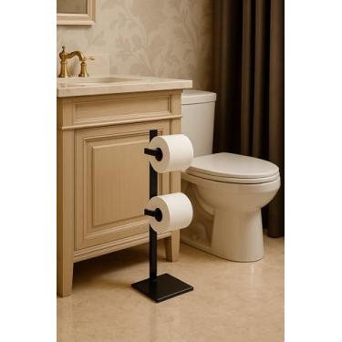 Imagem de Suporte Porta Papel Higiênico de Chão Duplo – Preto Antiferrugem, Estilo Minimalista