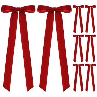 Imagem de Zourglow 8 peças de laços de veludo vermelho para árvore de Natal, laço de Natal grande de 59 x 21 cm, grande decoração de Natal vintage para guirlanda