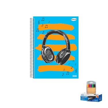 Imagem de Kit Caderno Masculino 10 Matérias Capa Dura 200 Folhas + Caneta Point 88 0.4mm + Grampeador Metallic C-15