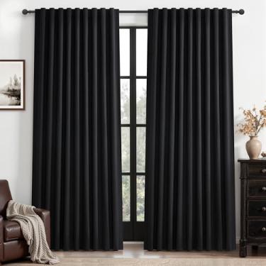 Imagem de Cortinas Black Out de 152 cm, extra largas, luxuosas, de linho, 236 cm de comprimento para sala de estar, cortinas pesadas térmicas plissadas para quarto de fazenda, janela grande e grossa de inverno