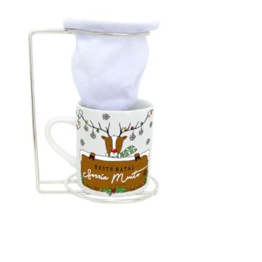 Imagem de Kit Caneca Coador 120ml – Rena Natalina
