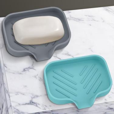 Imagem de 2 saboneteiras de silicone para banheiro com bico de drenagem - organizador de pia de banheiro e cozinha, suporte de esponja, bandeja de sabonete, perfeito para dispensador, depurador, garrafa, copo