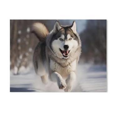 Imagem de HouLaiZhe Pôster de animal engraçado lobo correndo bonito lona parede estética pôsteres decoração de sala de parede impressões galeria sala decoração de parede para quarto sala de estar escritório