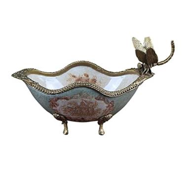 Imagem de YYBOES Fruteira Retro Cerâmica Prato de Frutas Criativo Desktop Varanda Chave Armazenamento Acessórios para Casa Decoração Lanches Bandeja de Doces Fruteira Prato de Frutas (Cor: E) (E)