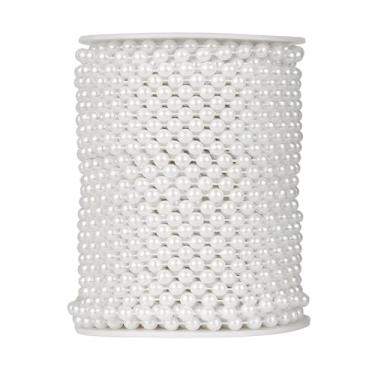 Imagem de Guirlanda de cordas de pérolas falsas de 6 mm para artesanato, fios de corrente de acabamento de pérolas artificiais para festa de casamento, árvore de Natal, decoração de flores (branco, 16,4 pés)