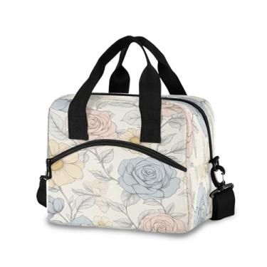 Imagem de Burbuja Lancheira térmica de rosas pastel para mulheres e homens, lancheira portátil com alça de ombro removível, lancheira para viagem, piquenique, escritório, trabalho
