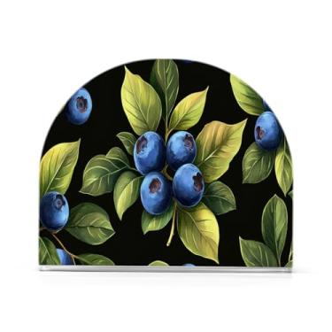 Imagem de Qilmy Porta-guardanapos de mirtilos frescos para mesas, porta-guardanapos de papel de placa acrílica elegante, dispensador de papel de seda independente moderno para sala de jantar, sala de estar