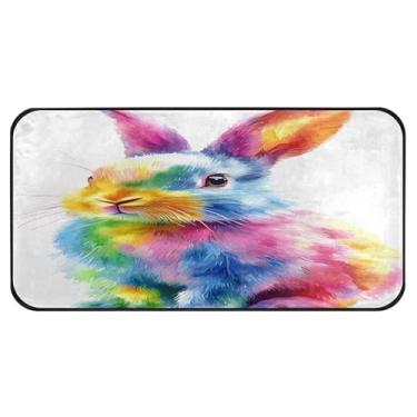 Imagem de Burbuja Tapete de cozinha colorido de coelho 51 x 99 cm, tapete lavável antiderrapante com suporte de borracha, tapete para cozinha, sala de estar, banheiro, decoração de casa