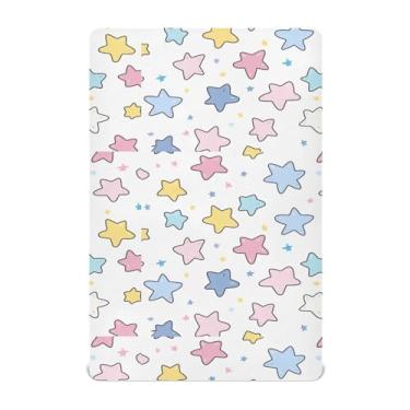 Imagem de CEBUGI Lençol de berço elástico para bebês meninos e meninas, com estampa de estrela, portátil, mini lençol com elástico para crianças, material neutro, ultra macio, colchão infantil padrão completo