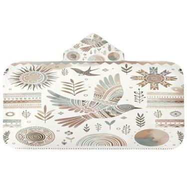 Imagem de Burbuja Toalha de banho com capuz com padrão boho para crianças, toalha de praia de pelúcia macia absorvente para chá de meninas e meninos 3-10 anos, 61 x 127 cm