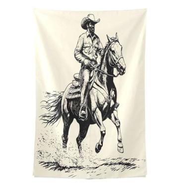 Imagem de STAYTOP Tapeçaria de parede de cowboy montando cavalo tapeçaria para decoração de casa dormitório sala de estar quarto tapete de parede (90 × 60 pol)