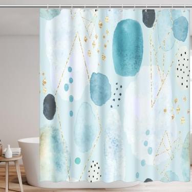 Imagem de Cortina de chuveiro de banheiro com estampa abstrata estilo lavagem de tinta, poliéster impermeável com 12 ganchos, acessórios de cortina divisória de banheira, decoração de casa, azul 182 cm × 182 cm