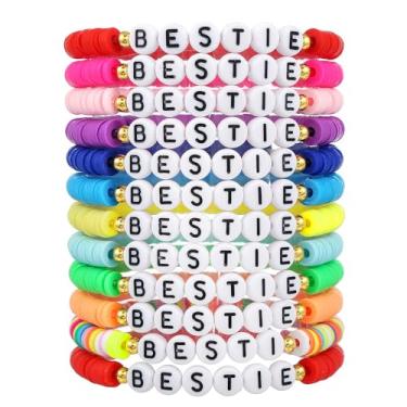 Imagem de Pulseiras de Amizade BFF BESTIE Pulseiras elásticas coloridas com contas de argila, 1, Resina, Sem Pedra Preciosa