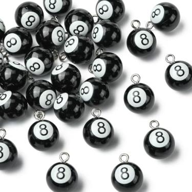 Imagem de UR URLIFEHALL 30 pingentes redondos de resina de bilhar 15 mm pretos número 8 pingentes para pulseira faça você mesmo, colar, chaveiro, joias, decoração de casa