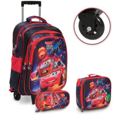 Imagem de Kit Mochila Infantil Menino Carros Lancheira Térmica Grande - Plike