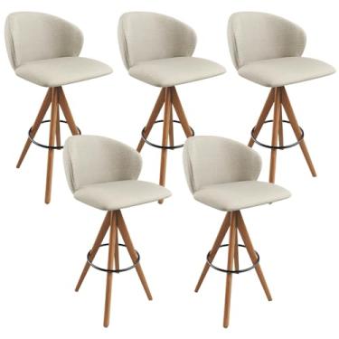 Imagem de Kit 05 Banquetas Alta Giratória Bar Cozinha Sala de Jantar Bar Mia L02 Linho Champagne - Lyam Decor
