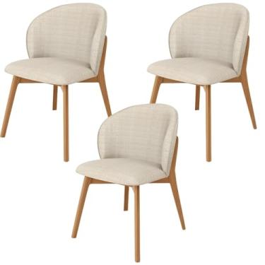 Imagem de Kit 03 Cadeiras de Jantar e Estar Living Estofada Mia L02 Linho Palha - Lyam Decor