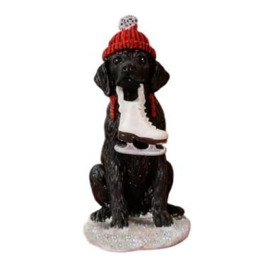 Imagem de IEUDNS Enfeite de Natal em forma de cachorro, acessório para vila natalina, estatueta fofa de resina para decoração, Marrom