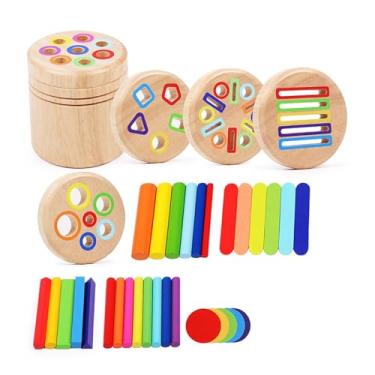 Imagem de simhoa Brinquedo de madeira para de cores, jogo de cilindros, brinquedo de viagem, sensorial de encaixe de formas para crianças, 5 in 1