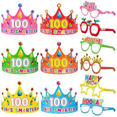 Imagem de 72pcs 100th Day of School Supplies, 36 Pack 100th Day Glasses and Paper Crowns Hats, 6 Styles Happy 100th Day School Party Favors for Kids Home Kindergarten Preschool Education Reward Celebration