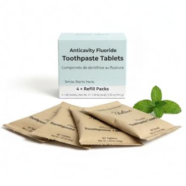 Imagem de Tidalove Smile More Pastilhas de pasta de dente com flúor e nHAp - vegano, fortalecimento do esmalte, zero desperdício, refil de papel, 248 comprimidos, menta fresca, suprimento para 4 meses, adequado