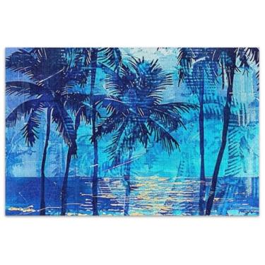 Imagem de Quebra-cabeça com pintura de palmeiras azul praia para adultos 500 peças presentes para amantes de quebra-cabeças Prime Puzzles paisagem floral