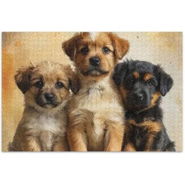 Imagem de Quebra-cabeças fofos de cachorros 1000 peças adultos desenhos animados família animais divertidos presentes de elefantes brancos, 75 x 40 cm