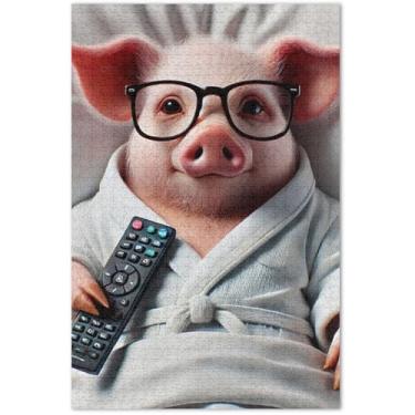 Imagem de Quebra-cabeças engraçados de porco fofo para adultos, 1000 peças, presentes tecnológicos, natureza, brinquedos familiares, obras de arte, 75 x 40 cm