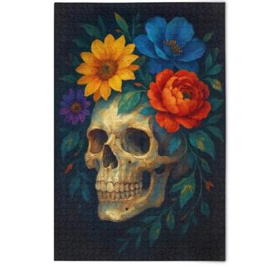 Imagem de Quebra-cabeças engraçados de caveira com flores coloridas, 1000 peças para adultos, presentes divertidos de elefantes brancos, natureza, grandes quebra-cabeças, pintura de belas artes, decoração de