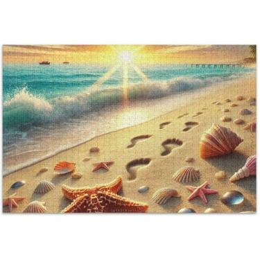 Imagem de Quebra-cabeças de verão praia litorânea 1000 peças para adultos, jogos, presentes tecnológicos, presente de mordaça, pintura de arte animal, 75 x 40 cm