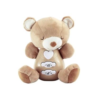 Imagem de Urso de Pelúcia Musical com Luz e Sons, Bege, 19x15x8cm, com Efeitos Sonoros e Luzes Calmantes, 2 Pilhas AA Inclusas, para Bebês