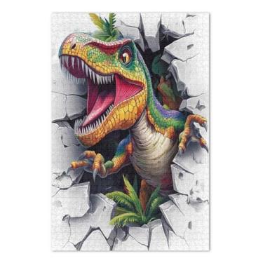 Imagem de Quebra-cabeça de parede de dinossauro feroz, 1000 peças, quebra-cabeças fáceis para adultos com letras nas costas