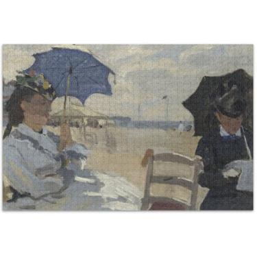 Imagem de Claude Monet Mulheres Pintura de Praia 1000 Peças Quebra-cabeças para Adultos Quebra-cabeça Engraçado Jogo Presentes Quebra-Cabeça Cena Outono Arte Brinquedo Pintura, 75 x 40 cm